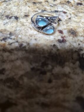 Moonstone Blue Teardrop Double Stone Sterling-Style Ring